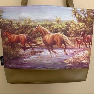Vintage Hautman Brothers Equestrian Horses Large Nylon Tote Bag